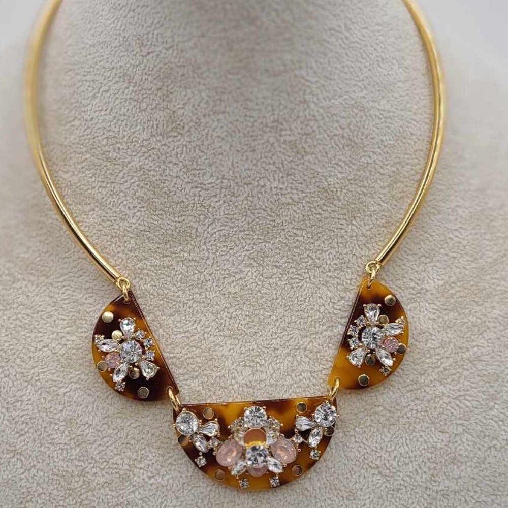 J Crew Tortoise Clear Crystal Collar Necklace NWOT!  NEW!